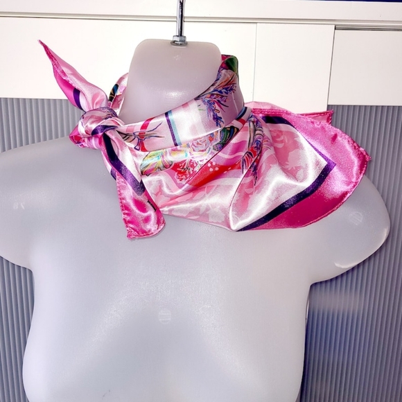 Lancome ROSES SCARF Pink Silk Satin Small Square Scarf V-GRK - Picture 4 of 4